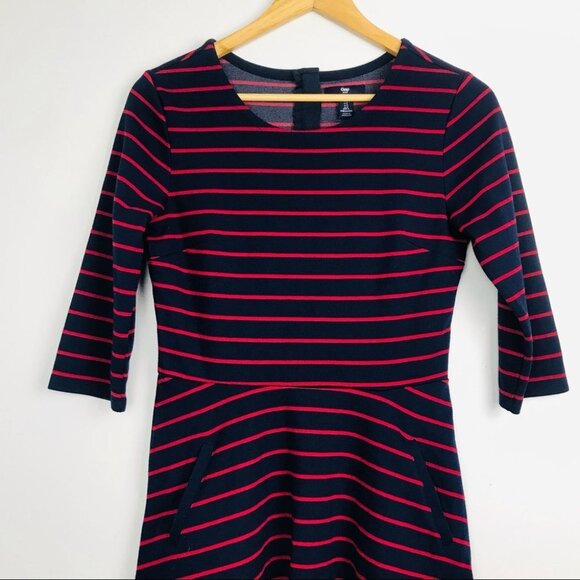 Gap Fit & Flare 3/4 Sleeve  Crew Neck stripe Midi dress Women Size S - Picture 3 of 16